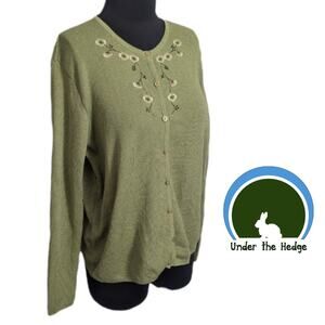 90s Rafael Green Embroidered Woodland Fairy Cardigan Large cottage librarian